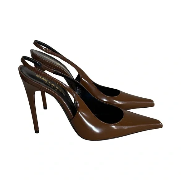 Authentic Saint Laurent Vendome Brown Patent Leather Slingback Heels! COA! - Picture 3 of 16